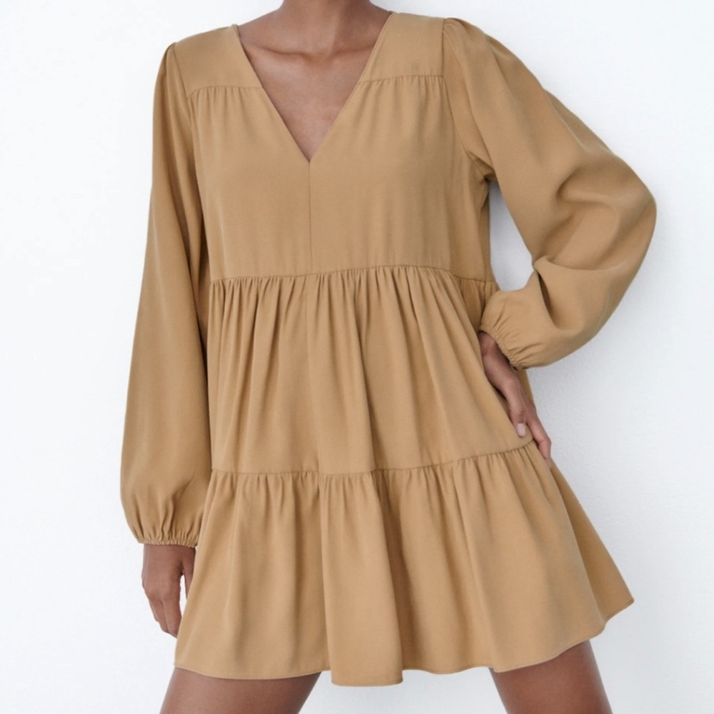 Zara Tiered Long Sleeve Mini Dress Size XL